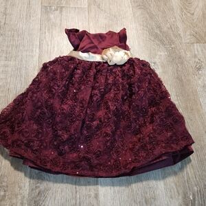 Charming Burgundy Kids Dress with Rosette Details